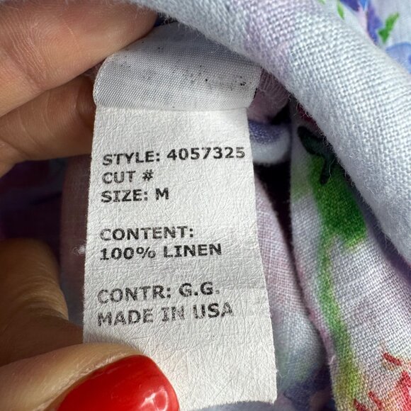 Cut Loose Blue Pink Floral 100% Linen Tunic Top 3/4 Sleeve HighLow Lagenlook SzM - Picture 6 of 7